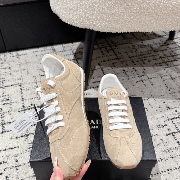 Prada Tan Suede Sneakers with White Accents - Picture 4 of 8
